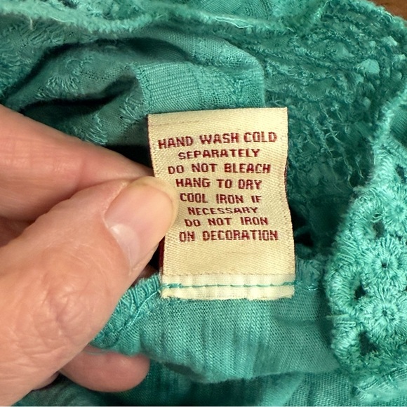 Reba Teal Tie-Dye Crochet Tunic Top L Boho Lace Trim Festival Beachy Spring - Picture 8 of 9